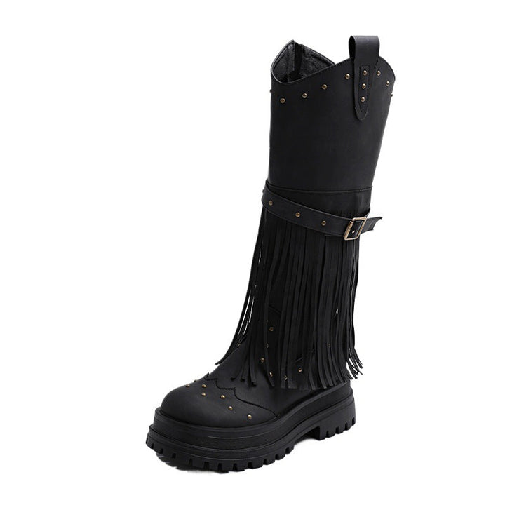 Damen Overknee-Stiefel mit modischem Fransen-Design und robustem Profil Drune
