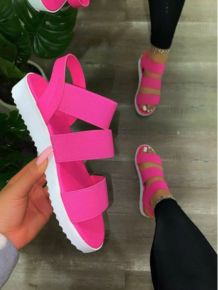 Damen bequeme Riemensandalen mit breiten elastischen Riemen und flexibler Sohle Drune