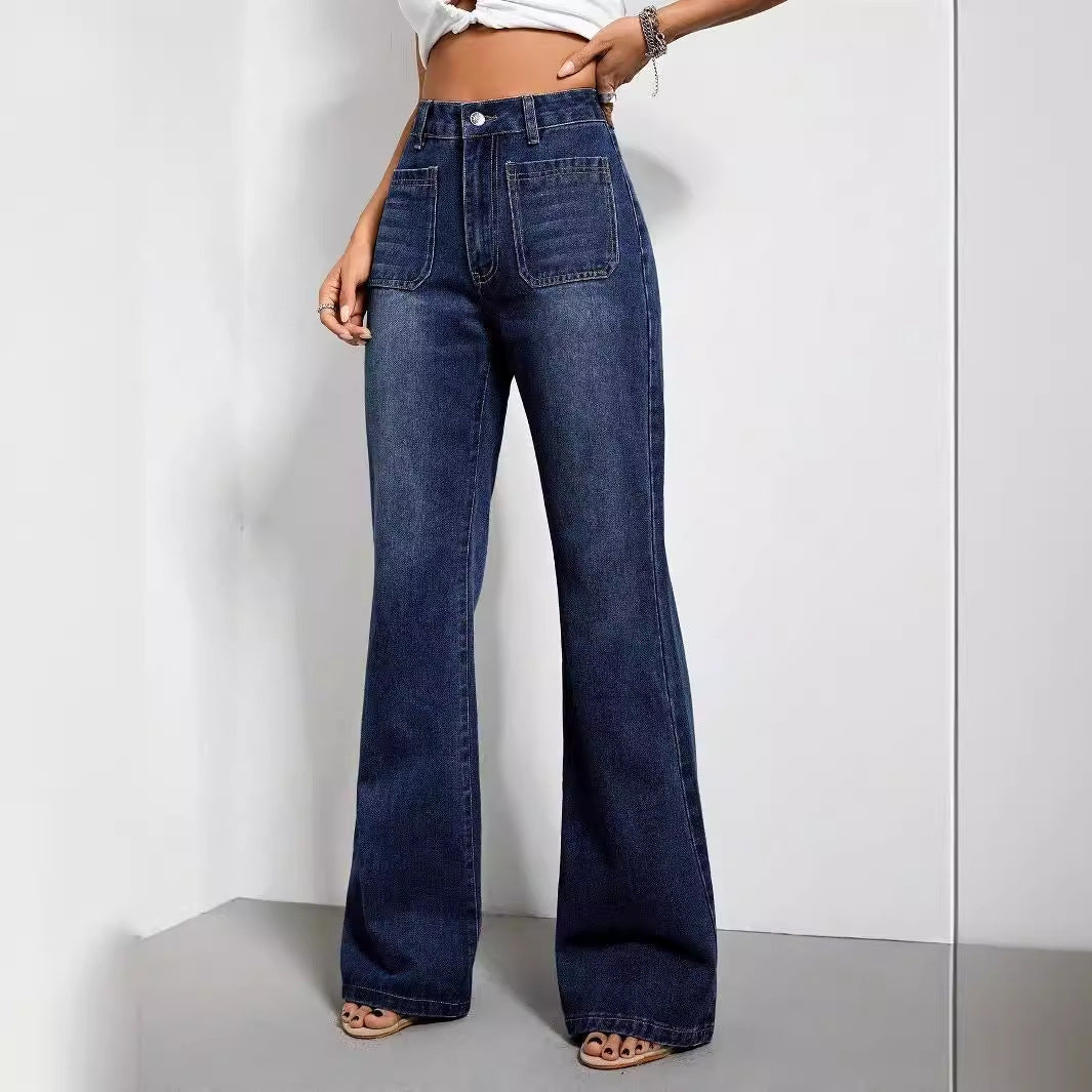 Damen weite High-Waist Jeans mit seitlichen Taschen und lässigem Schnitt Drune