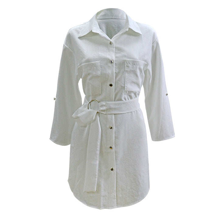 Damen Hemdkleid mit modischem Gürtel und eleganter Knopfleiste Drune