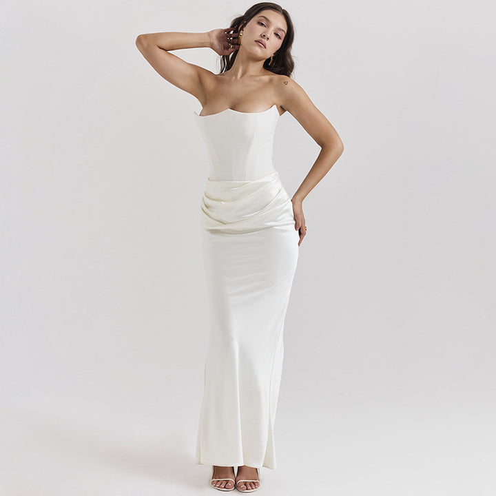 Damen Langärmliges Abendkleid mit strukturiertem Oberteil und elegantem Rüschenbund Drune