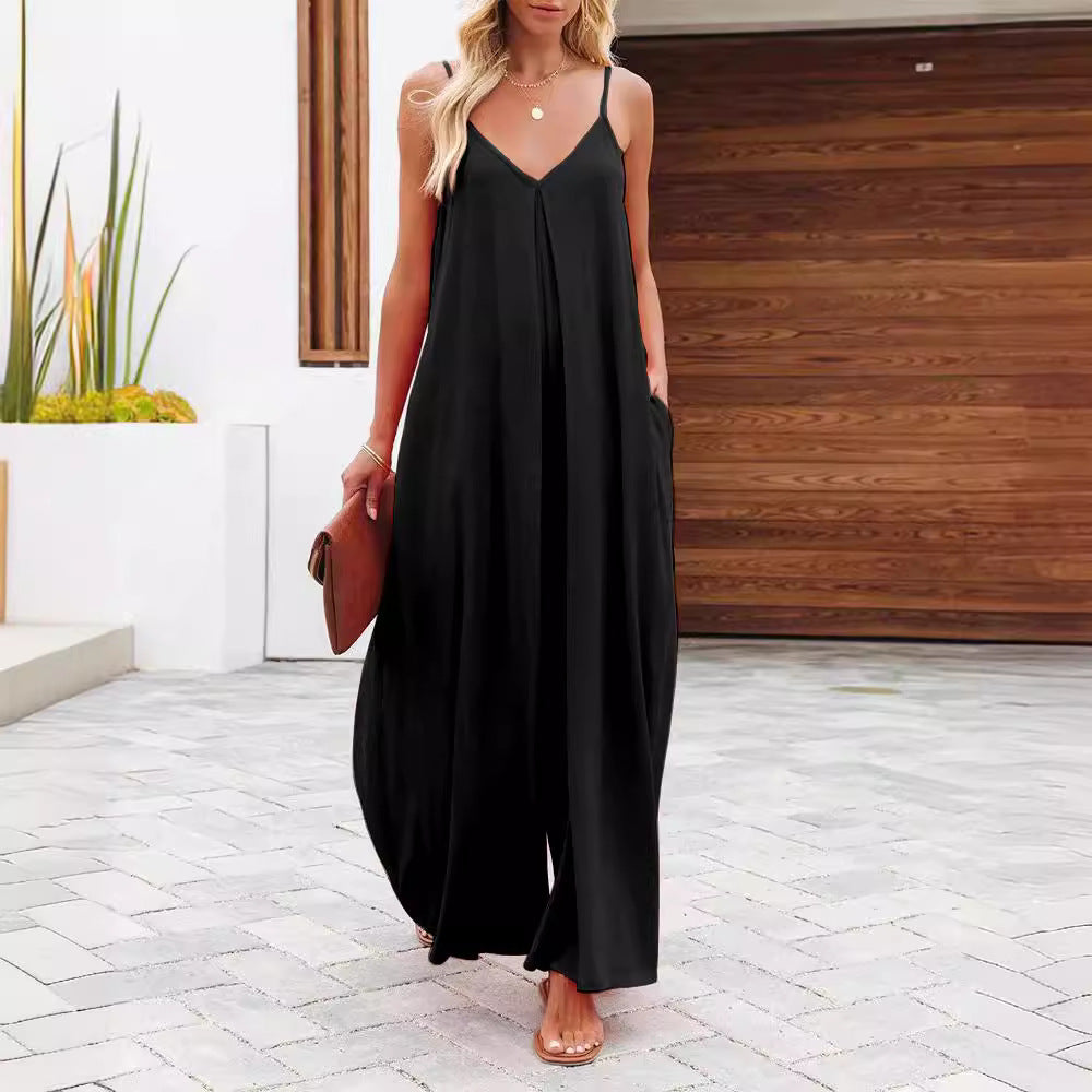 Damen Maxikleid mit v-ausschnitt und fließendem Schnitt Drune