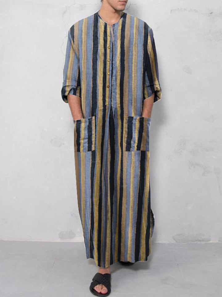 Herren nan lockerer Kaftan aus Leinenmischung mit Knopfleiste und aufgesetzten Taschen Drune