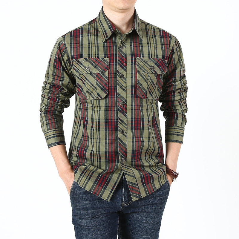 Herren Kariertes Baumwoll‑Overshirt mit Brustpattentaschen Drune