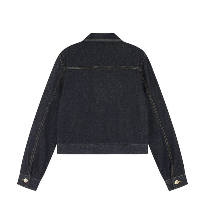 Damen Kurz geschnittene Jeansjacke mit Schulterklappen, Reißverschluss und Taillengürtel Drune