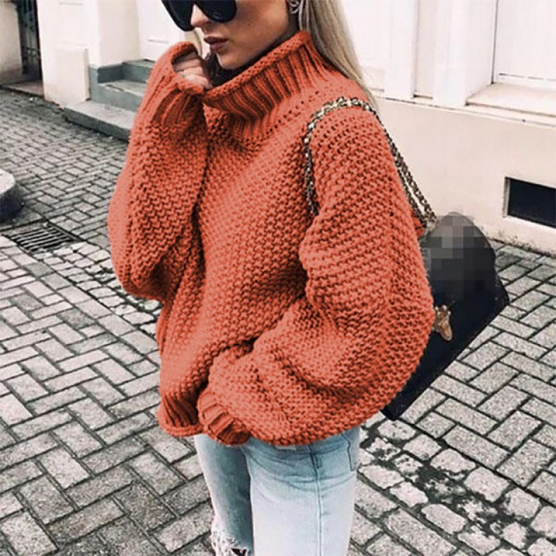 Damen Grobstrickpullover mit hohem Kragen und lässigem Schnitt Drune