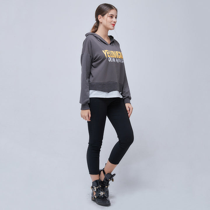Damen Lässiger cropped Hoodie mit Grafiken Drune