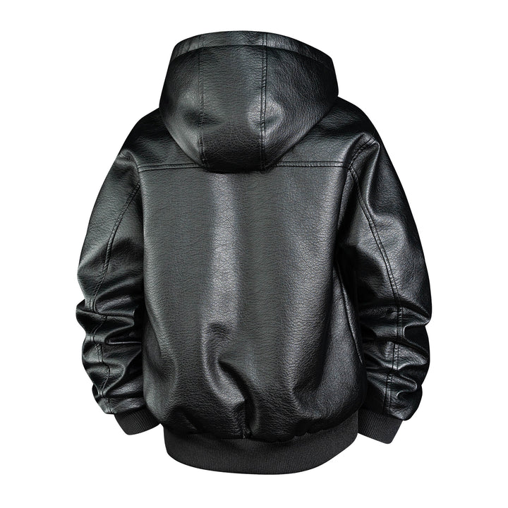 Herren Lederbomberjacke mit Teddyfutter und Kapuze Drune