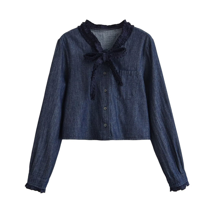 Damen Weite Denim-Hose mit Wickelrock-Overlay und Bindebändern Drune