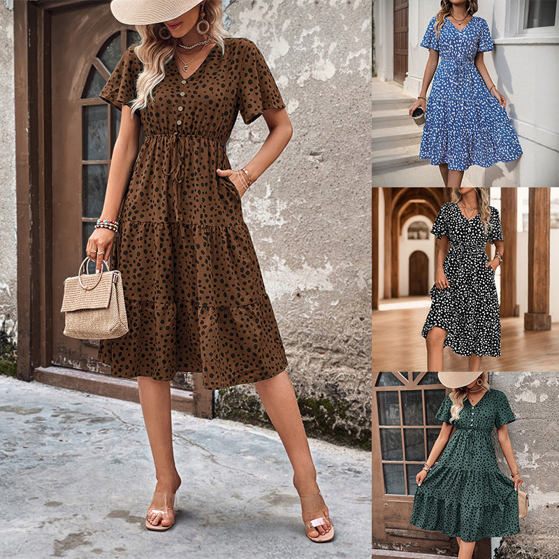 Damen Midi-Kleid mit voluminösem Rock und elegantem Bindegürtel Drune