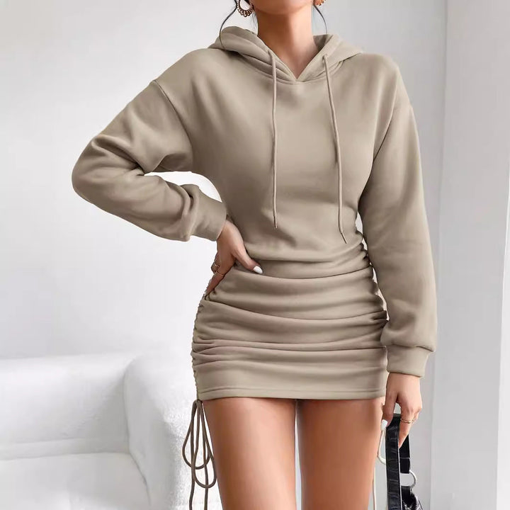 Damen Hoodie Kleid mit Raffung Drune