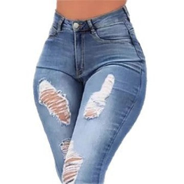 Damen High-Waist Flared-Jeans mit sculptendem Schnitt, Destroyed-Kniepartien und fransigem Volant-Saum Drune
