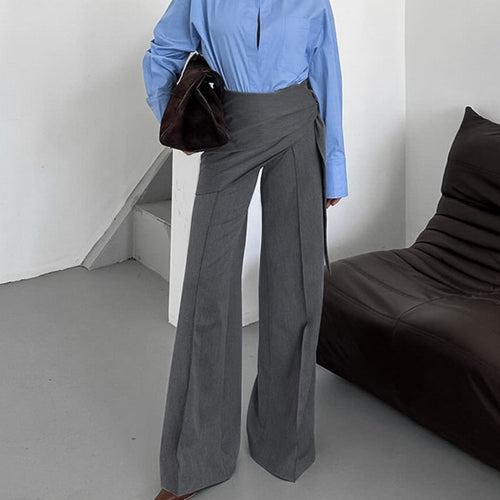 Damen Elegante Wickelhose mit weitem Bein und tailliertem Bund Drune