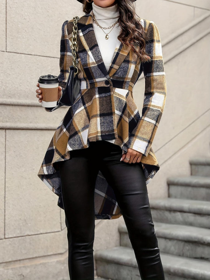 Damen Elegante und fließende Karojacke mit asymmetrischem Saum Drune