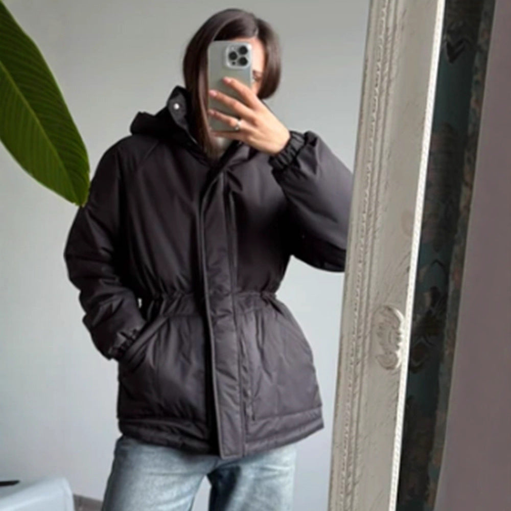 Damen Steppparka mit hohem Kragen, tailliertem Kordelzug und Kapuze Drune
