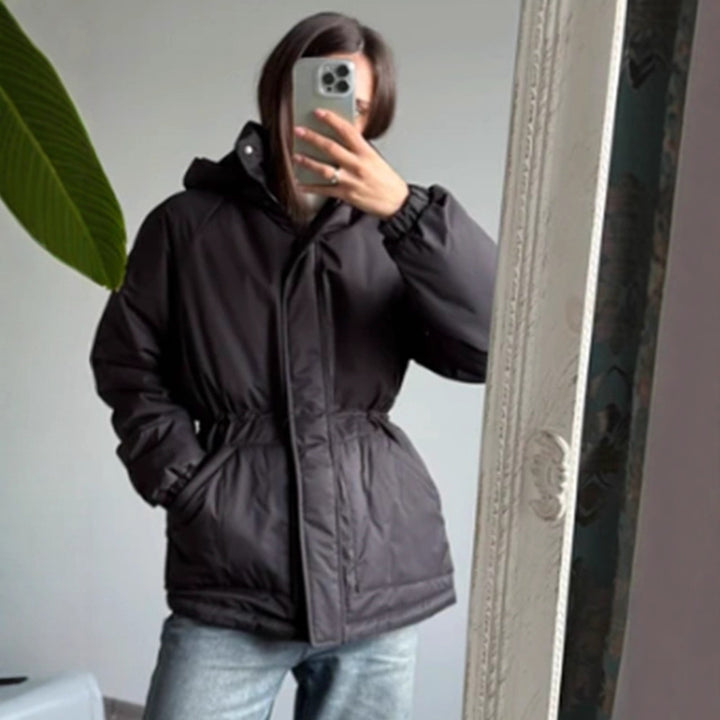 Damen Steppparka mit hohem Kragen, tailliertem Kordelzug und Kapuze Drune