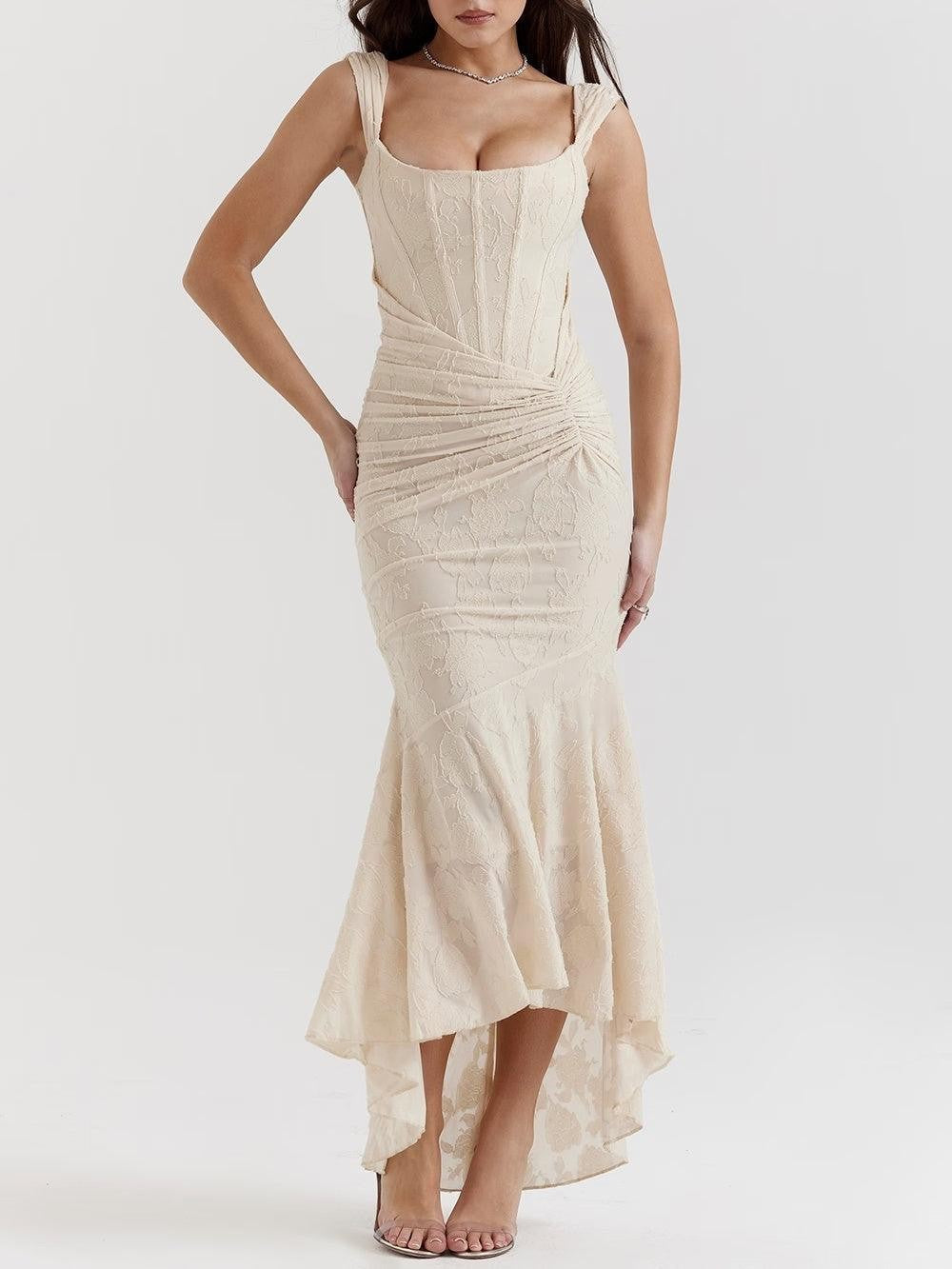 Damen nan eng anliegendes Korsett-Abendkleid mit integrierten Stäbchen, geraffter Wickelpassform und floraler Jacquardstruktur Drune