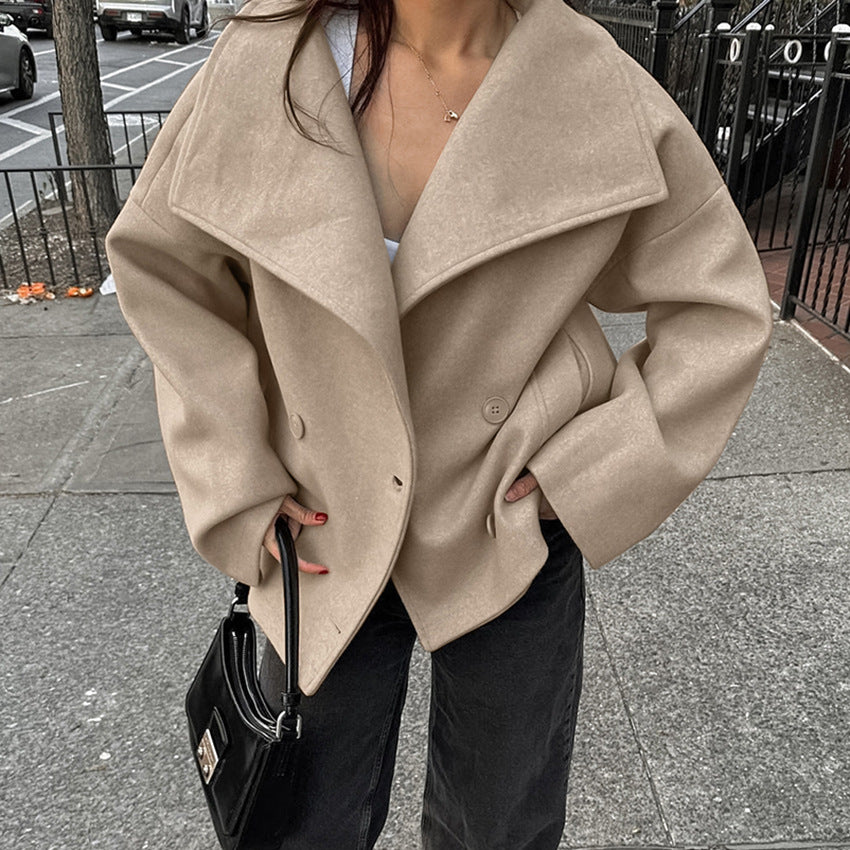 Damen Oversized Wolljacke mit breitem Revers Drune
