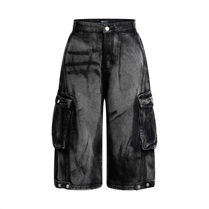Damen High-Waist Denim-Cargo-Culotte mit weiten Beinen und aufgesetzten Taschen Drune