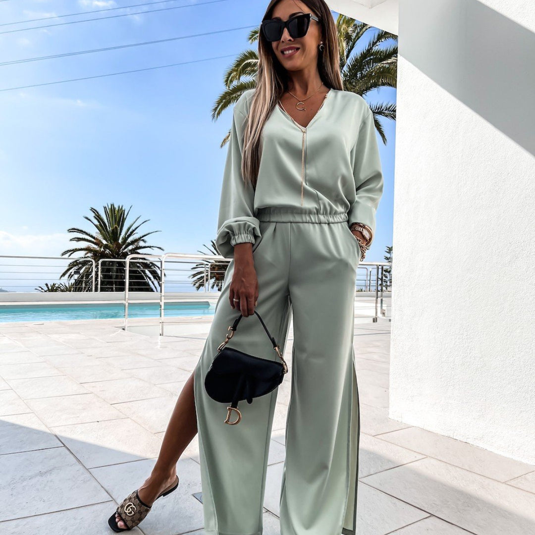 Damen Elegantes Jumpsuit mit dekorativen Seitenschlitzen Drune
