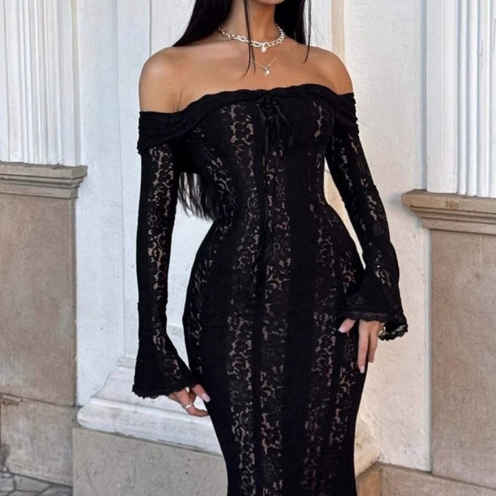 Damen Elegantes Spitzenkleid im figurbetonten Schnitt mit Off-Shoulder Design Drune