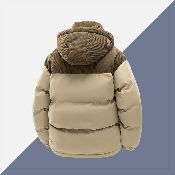 Herren wattierte Steppjacke mit hoher Kapuze, Cotelé-Schulterpaneelen und Zwei-Wege-Reißverschluss Drune