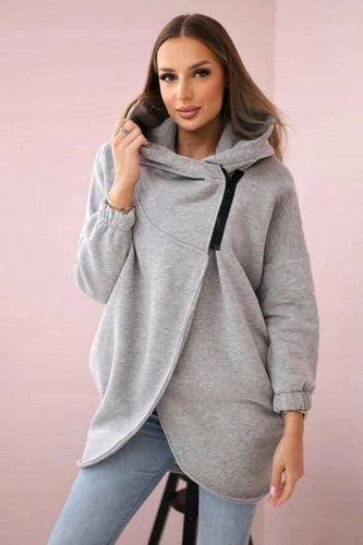 Drune | Asymmetrische Reißverschluss Kapuzenfleece Sweatjacke