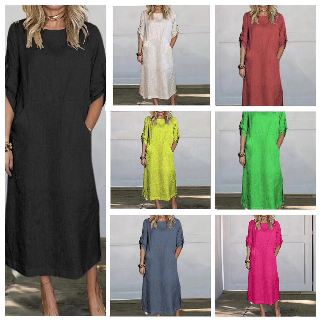 Damen lässiges Midi-Kleid mit praktischen Taschen Drune