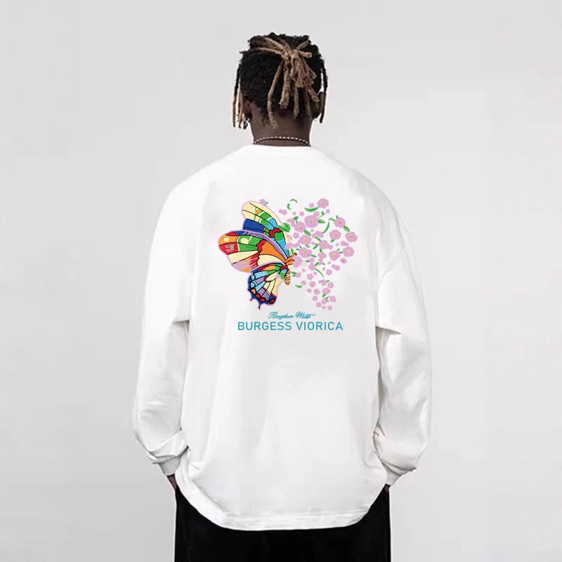 Herren Lässiger Oversized Sweatshirt mit buntem Schmetterlingsdruck Drune