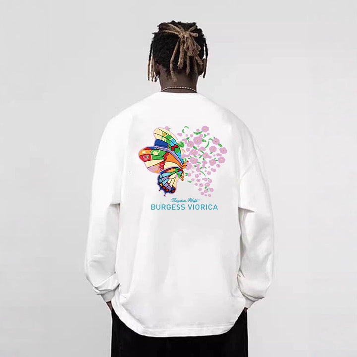 Herren Lässiger Oversized Sweatshirt mit buntem Schmetterlingsdruck Drune