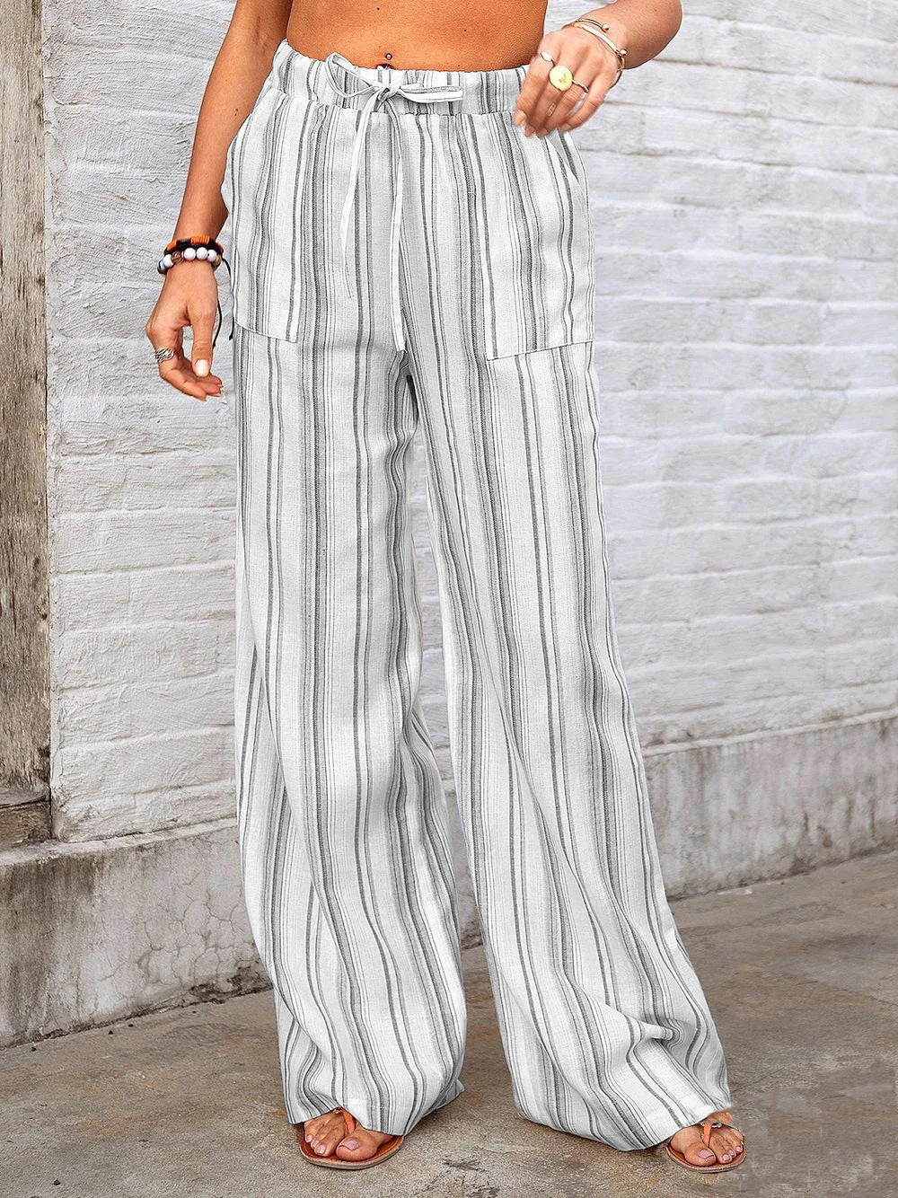 Damen Weite Sommerhose mit gestreiftem Design Drune