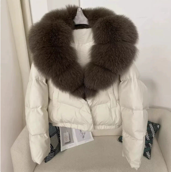 Damen nan kurz geschnittene Boxy-Pufferjacke mit extra großem Webpelzkragen und formstabilem Saum Drune
