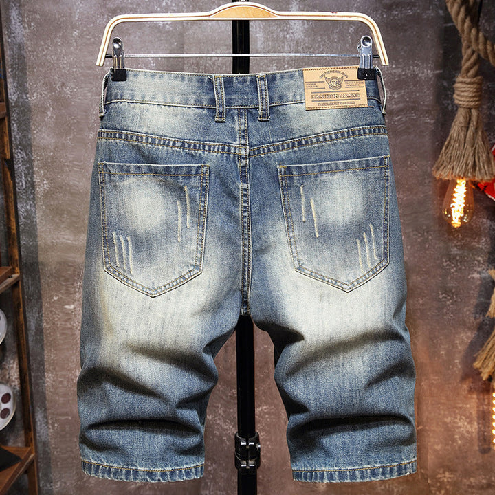 Herren Destroyed Denim-Shorts mit stylischen Rissen und Vintage-Details Drune