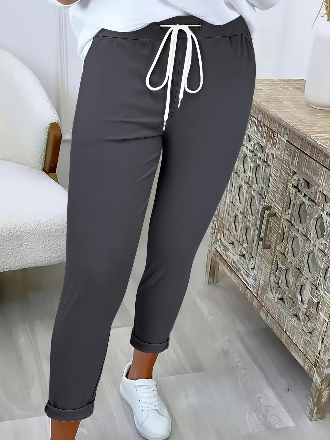 Damen Schmale Jogginghose mit hohem Komfortbund, Kordelzug und schmalem Knöchelabschluss Drune