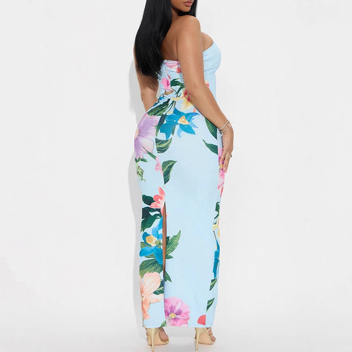 Damen Maxikleid im eleganten Bandeau-Stil mit floralem Druck Drune