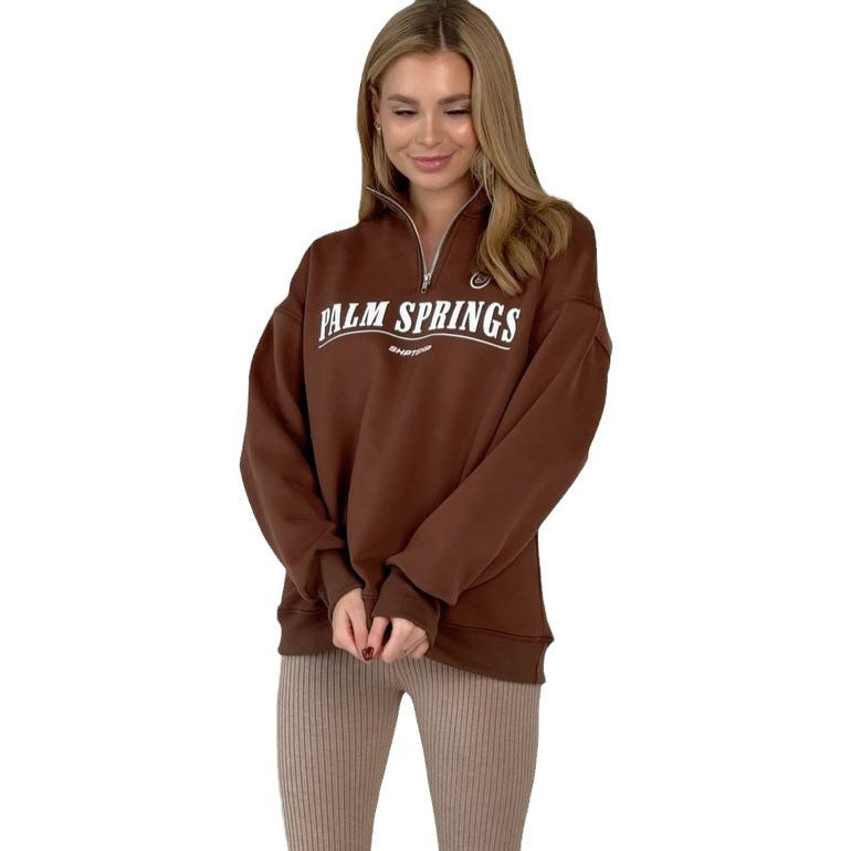 Damen lässiges Sweatshirt mit halb hohem Kragen und grafischem Druck Drune