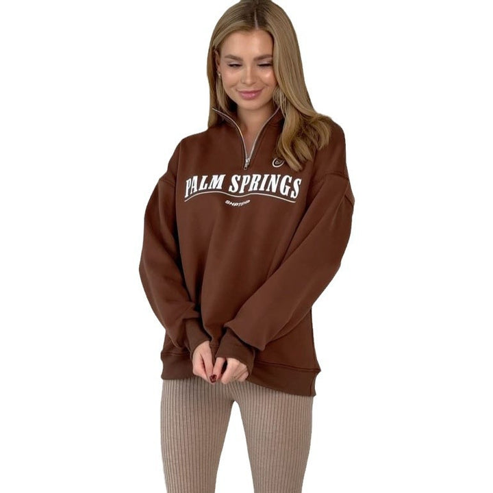 Damen lässiges Sweatshirt mit halb hohem Kragen und grafischem Druck Drune