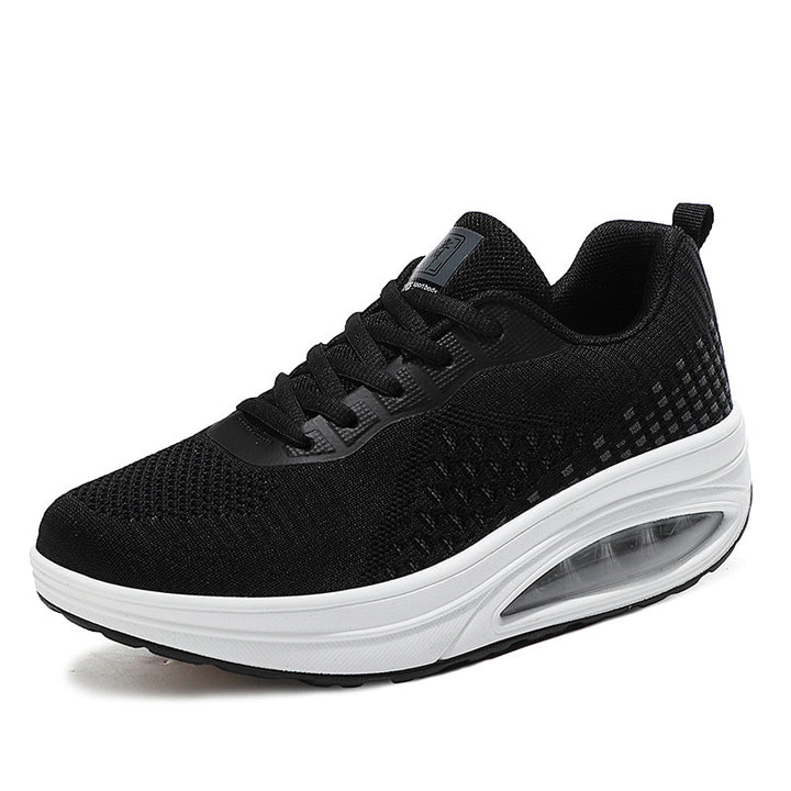 Damen nan keilabsatz-Walkingschuh mit sichtbarem Luftkissen, atmungsaktivem Strickobermaterial und rutschfester Laufsohle Drune