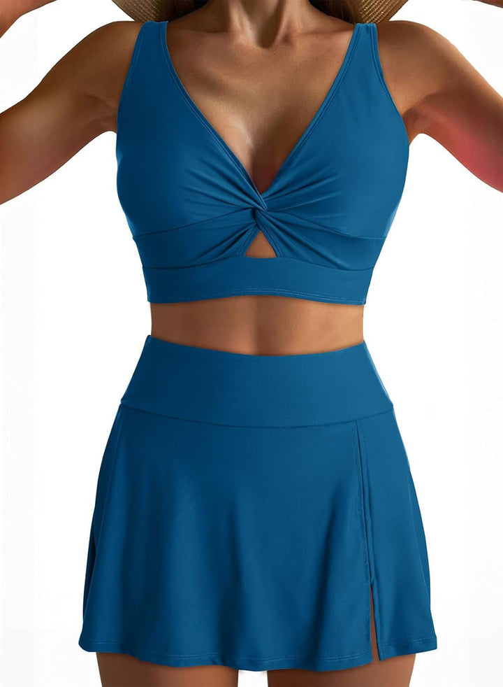 Damen Sportliches Bikini-Set mit modischem Wickeltop und schickem Rock Drune