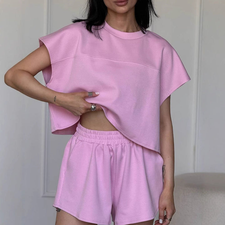 Damen Sportliches Kurzarm-Oberteil und Shorts-Set Drune