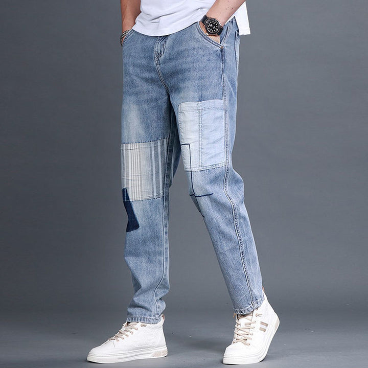 Herren lässige Denim-Hose mit kreativen Patch-Details Drune