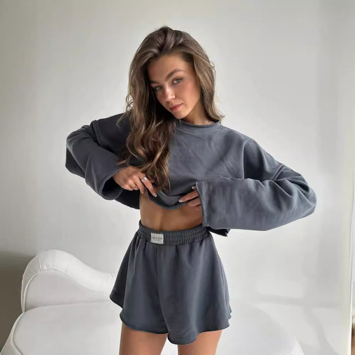 Damen Freizeitoberteil und kurze Shorts Set Drune
