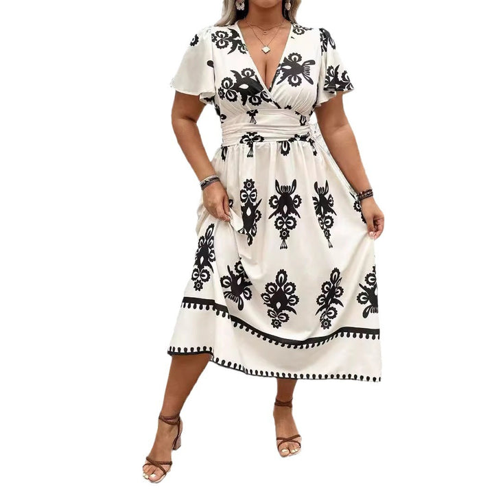 Damen Wickel-Midikleid mit taillierter Drapierung und dekorativem Bordürenprint Drune