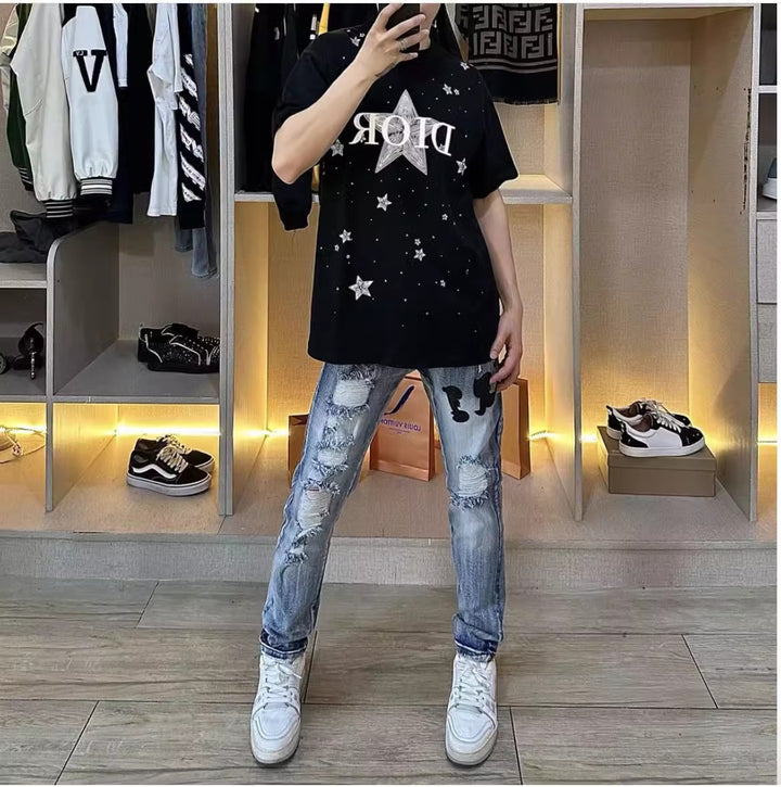 Damen Modisches Oversized T-Shirt mit Sternenmotiv Drune