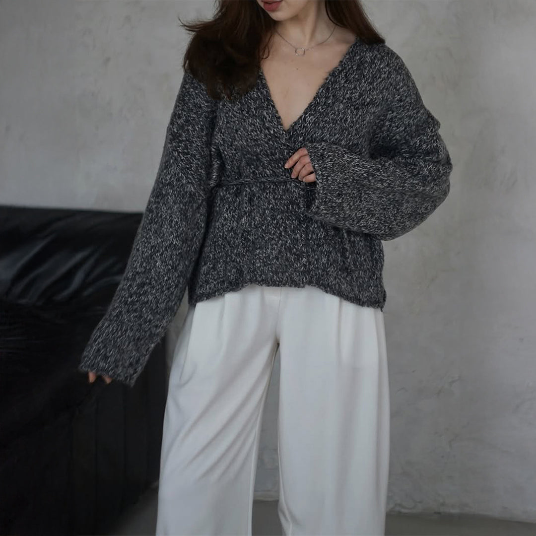 Damen nan oversize Bouclé-Strickjacke mit Taillengürtel und Kimonoärmeln Drune