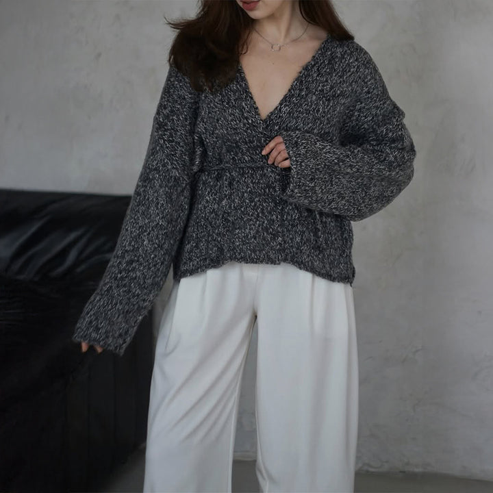 Damen nan oversize Bouclé-Strickjacke mit Taillengürtel und Kimonoärmeln Drune
