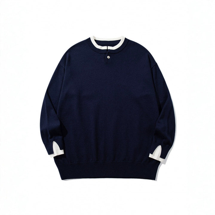 Unisex Oversize Feinstrickpullover mit Henley-Knopfleiste und Schlitzbündchen Drune