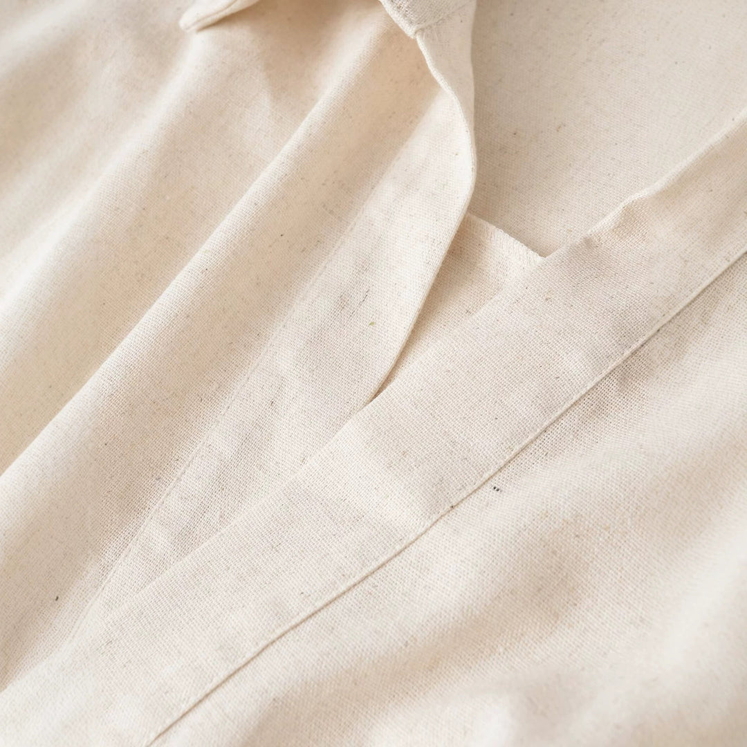 Damen Oversize-Leinenbluse mit offenem V‑Ausschnitt und gerafftem Saum Drune