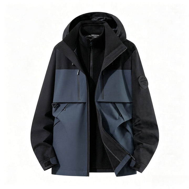 Herren dreilagige Softshell-Outdoorjacke mit herausnehmbarem Fleecefutter und Kapuze Drune