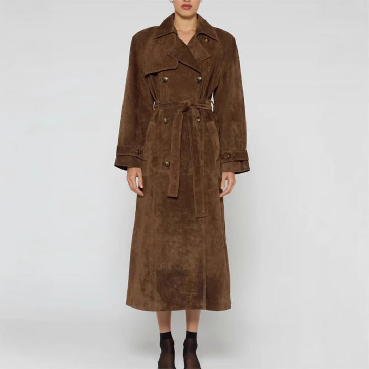 Damen Langer Wildledermantel mit eleganter Silhouette Drune